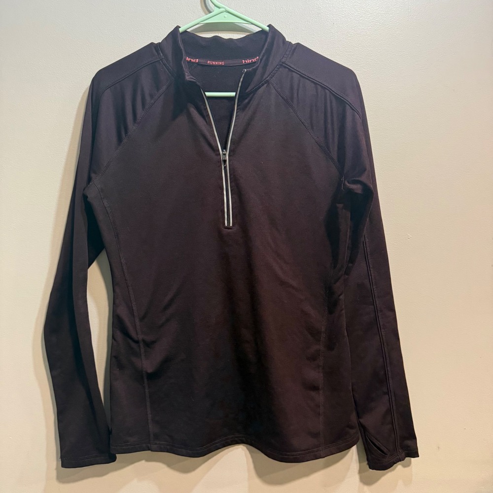 Hind Running‎ Womens Quarter Zip Long Sleeve Pullover Plum Purple Thumbholes 392